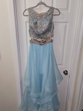 Embellished Light Blue Tulle Formal Dress for Girls